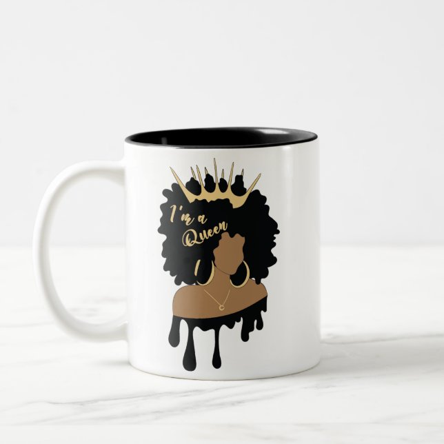 Caneca De Café Em Dois Tons Afro Queen Black African American Woman (Esquerda)