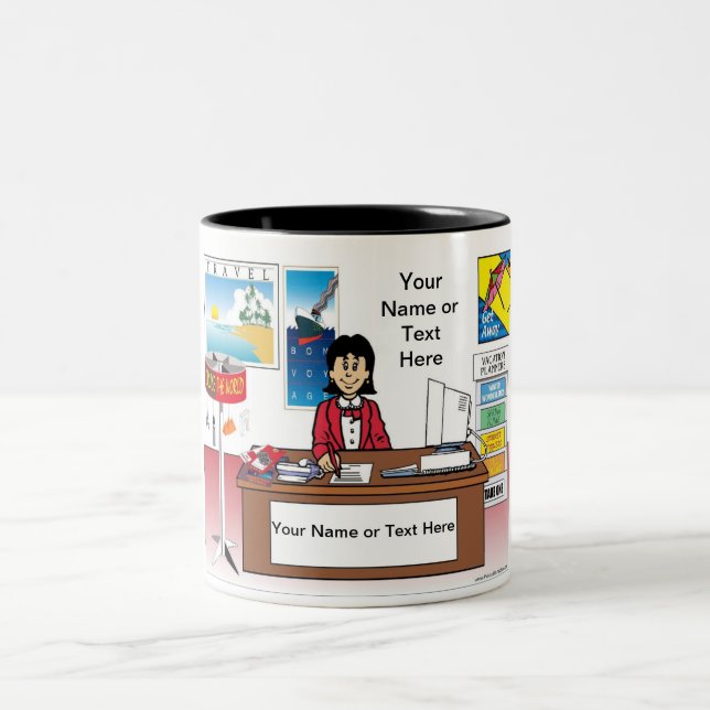 Caneca De Café Em Dois Tons Agente Viagem personalizado - Cartoon feminino (Centro)