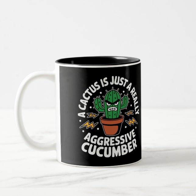 Caneca De Café Em Dois Tons Aggressive Cucumber – Funny Cactus Pun (Esquerda)