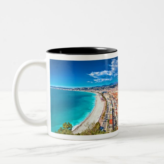 Caneca De Café Em Dois Tons Agradável, aguarela do litoral de France (Esquerda)