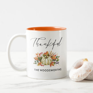 Caneca De Café Em Dois Tons Agradecimento de Nome de Família de Abóbora Rústic