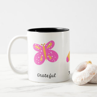 Caneca De Café Em Dois Tons Agradeço, Abençoei-o - Mug Amarelo Cor-de-Rosa