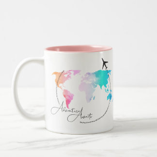 Caneca De Café Em Dois Tons Aguarda Aventura| Presente Viagem| Atendedor de Vo