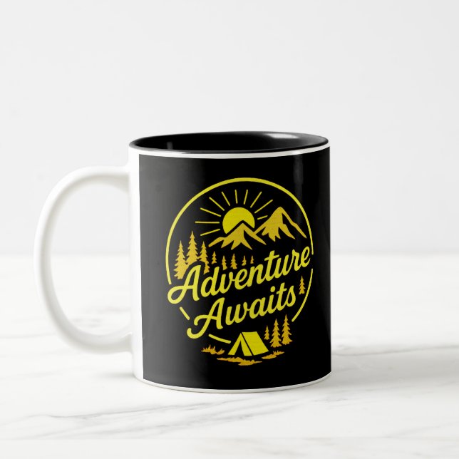 Caneca De Café Em Dois Tons Aguarda o acampamento (Esquerda)