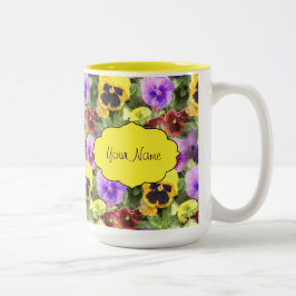 Caneca De Café Em Dois Tons Aguarela dos Pansies
