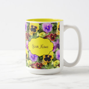 Caneca De Café Em Dois Tons Aguarela dos Pansies