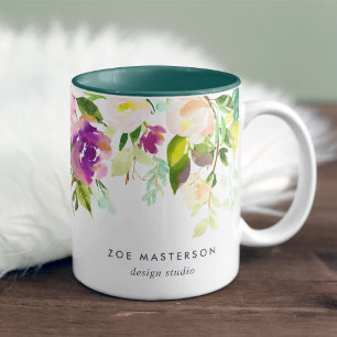 Caneca De Café Em Dois Tons Aguarela personalizada   vibrante da flor floral