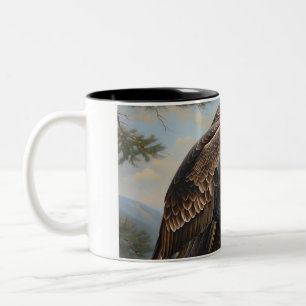 Caneca De Café Em Dois Tons Águia Balda Empoleirada Numa Arte De Pintura De Ól