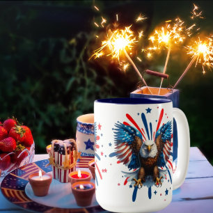 Caneca De Café Em Dois Tons Águia-careca e estrelas vibrantes e stripes mug