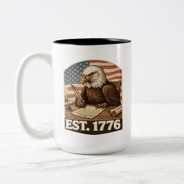 Caneca De Café Em Dois Tons Águia Careca Patriótica Pai Fundador 1776 (Esquerda)