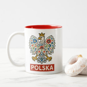 Caneca De Café Em Dois Tons Águia Floral Folclórica Polska