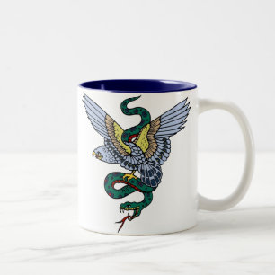 Caneca De Café Em Dois Tons Águia Vintage e Cobra Tattoo Art
