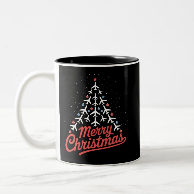 Caneca De Café Em Dois Tons Airplane Christmas Tree Pilot (Esquerda)