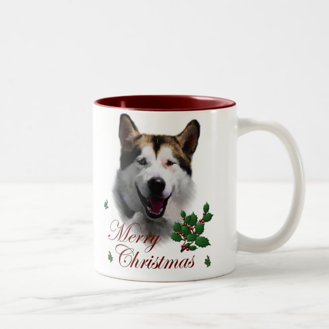 Caneca De Café Em Dois Tons Alaskan Malamute Natal (Direita)