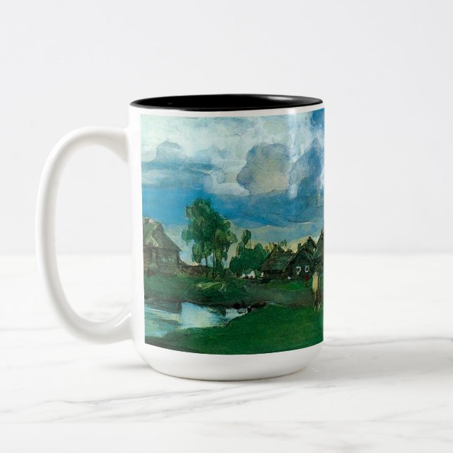 Caneca De Café Em Dois Tons Aldeia Russa Valentin Serov (Esquerda)