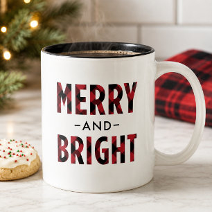 Caneca De Café Em Dois Tons Alegre e Brilhante Moderno Xadrez Búfalo Vermelho
