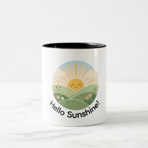 Caneca De Café Em Dois Tons Alegre Nascer do Sol Sobre Colinas Floridas