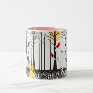 Caneca De Café Em Dois Tons Alegria de inverno - Gato com Cardeais de Árvores