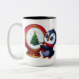 Caneca De Café Em Dois Tons Alegria de Natal em Globo de Neve de Pinguim