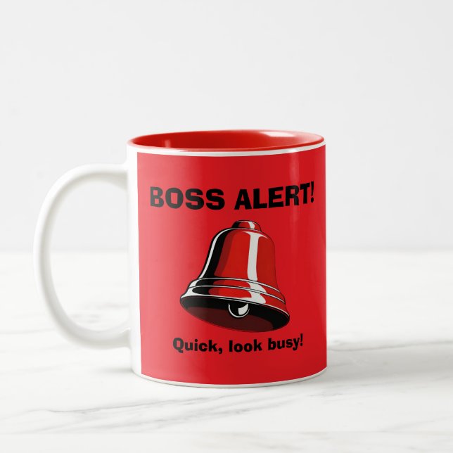 Caneca De Café Em Dois Tons Alerta do chefe! Olhe Ocupado (Esquerda)