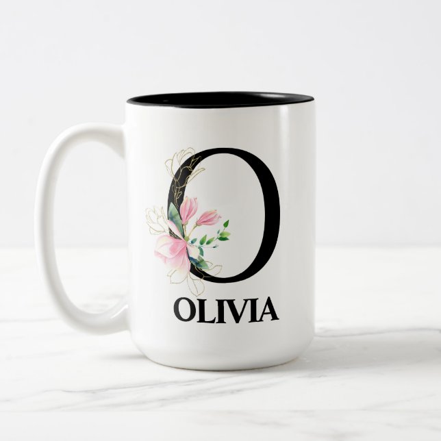 Caneca De Café Em Dois Tons alfabeto bonito Floral O (Esquerda)