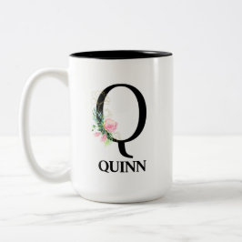 Caneca De Café Em Dois Tons alfabeto bonito Floral Q monograma