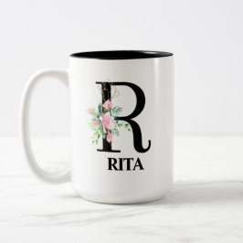 Caneca De Café Em Dois Tons alfabeto bonito Floral R monograma