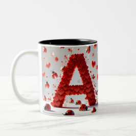 Caneca De Café Em Dois Tons Alfabeto Criativo Letra A com Formas de Coração