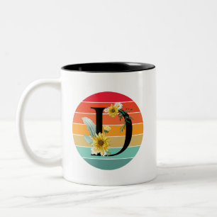 Caneca De Café Em Dois Tons Alfabeto Floral D Monograma Retro Pôr do Sol