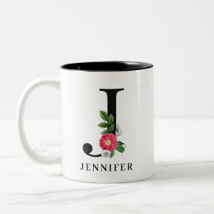 Caneca De Café Em Dois Tons Alfabeto Floral Personalizado J Monograma