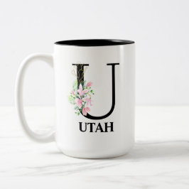 Caneca De Café Em Dois Tons alfabeto floral U bonito monograma