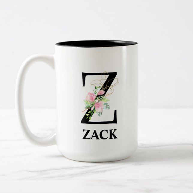 Caneca De Café Em Dois Tons alfabeto Floral Z bonito (Esquerda)