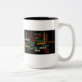 Caneca De Café Em Dois Tons Alfabeto fonético de OTAN (fundo escuro)