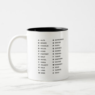 Caneca De Café Em Dois Tons Alfabeto Fonético para o Militar ALFA-ZULU