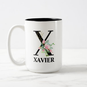 Caneca De Café Em Dois Tons Alfabeto X floral bonito