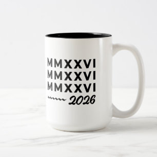 Caneca De Café Em Dois Tons Algarismos Romanos MMXXVI – 2026 Tipografia Modern