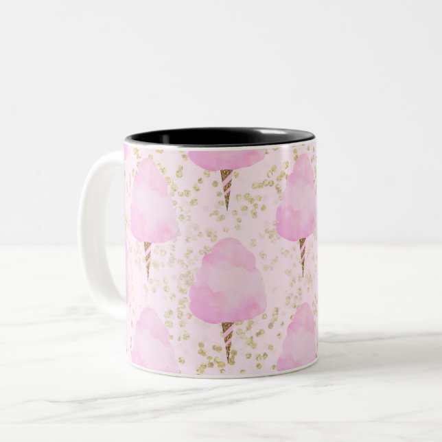 Caneca De Café Em Dois Tons Algodão Doce Rosa & Brilho Dourado Garotas Bonitas (Frente Esquerda)