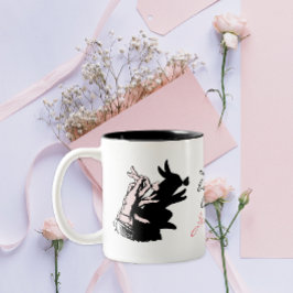 Caneca De Café Em Dois Tons Algum Coelhinho Ama Pun Borboleta Preta e Branca