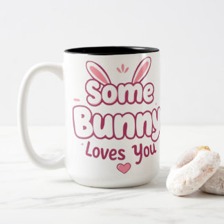 Caneca De Café Em Dois Tons Algum Coelhinho Ama Você Tipografia Rosa de Páscoa