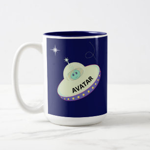 Caneca De Café Em Dois Tons Alienígena de Avatar e Saucer Voadores em Azul Mar