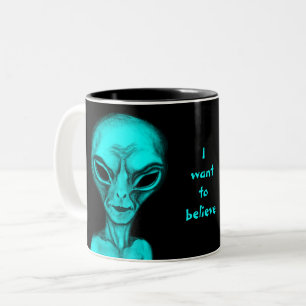 Caneca De Café Em Dois Tons Alienígena, quero acreditar