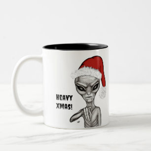 Caneca De Café Em Dois Tons Alienígena ruim, Natal pesado!