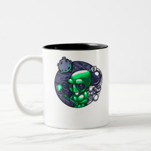 Caneca De Café Em Dois Tons Alienígena Selfie Snap Para Ventilador De Espaço