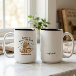 Caneca De Café Em Dois Tons Alimentado por Beijos de Cães Adotivos e Café