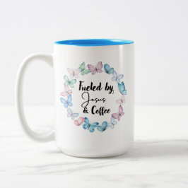 Caneca De Café Em Dois Tons Alimentado por Jesus e café Grande caneca