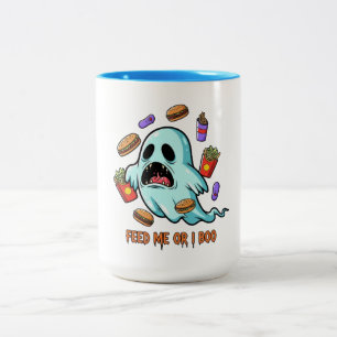 Caneca De Café Em Dois Tons Alimente-me ou eu Boo Ghost Halloween