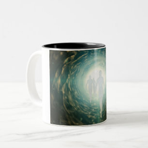Caneca De Café Em Dois Tons Almas humanas num túnel de luz