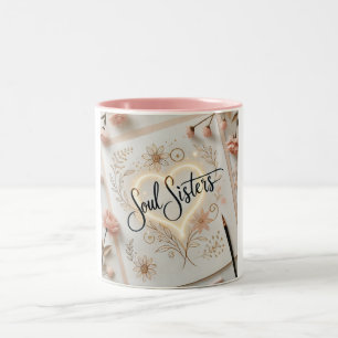 Caneca De Café Em Dois Tons Almas Irmãs Elegantes Caligrafia