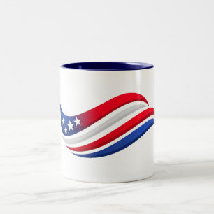 Caneca De Café Em Dois Tons Almofada USA Estrelas & Listras Ondulante Vermel