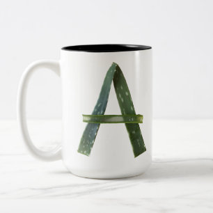 Caneca De Café Em Dois Tons Aloe - Monograma Botânico Letra maiúscula A verde